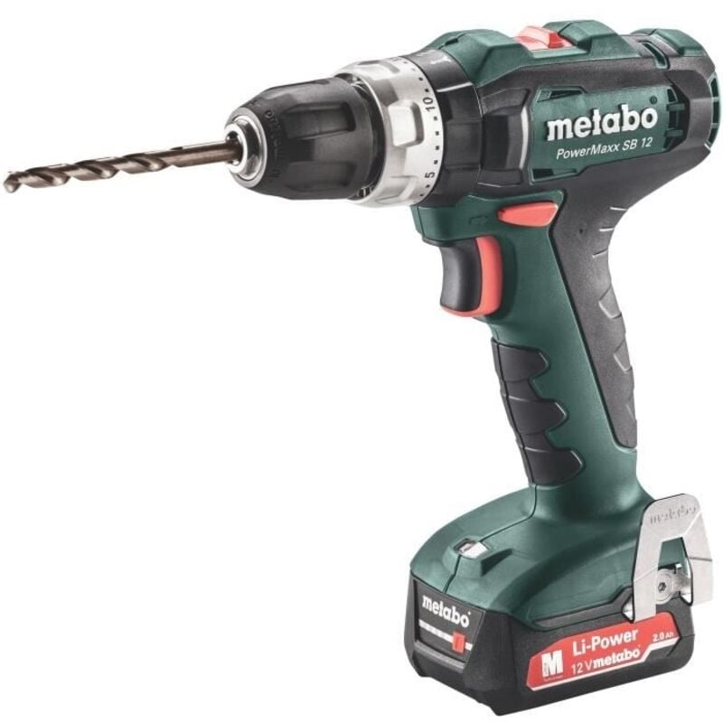 Perceuse-visseuse à percussion sans fil PowerMaxx sb 12, 2x 2,0 Ah et chargeur en x 118 - Metabo