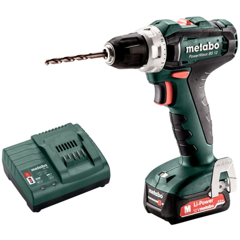 Perceuse-visseuse sans fil PowerMaxx bs 12 avec 1x batterie 2,0 Ah et chargeur dans le carton - Metabo