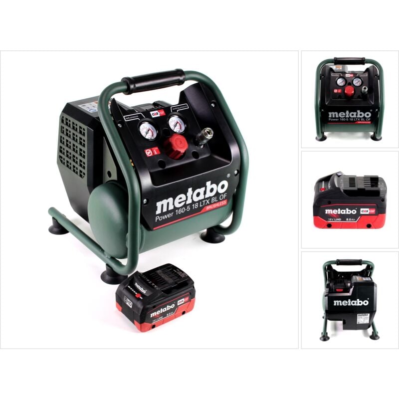 Metabo - Power 160-5 18 ltx bl of Compresseur sans fil 18 v 8,0 bar Brushless + 1x bloc batterie LiHD 8,0 Ah - sans chargeur