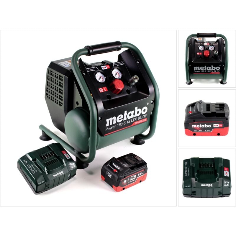 Metabo - Power 160-5 18 ltx bl of compresseur sans fil 18 v 8,0 bar sans brosse + 1x accu LiHD 5,5 Ah + chargeur