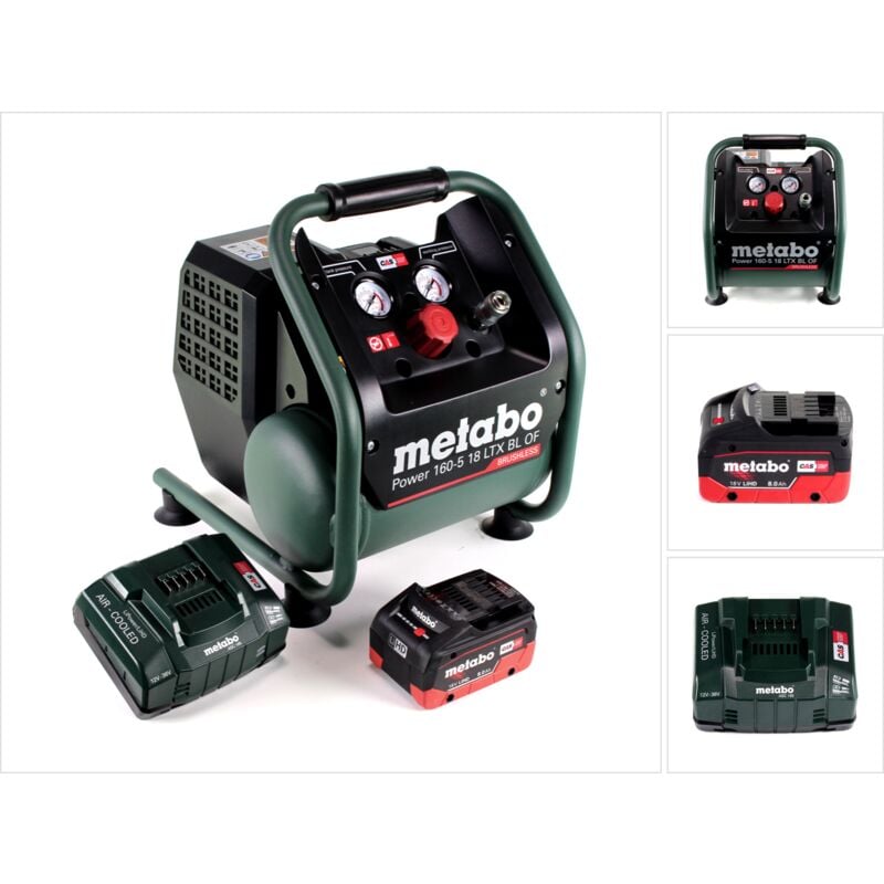 Metabo - Power 160-5 18 ltx bl of compresseur sans fil 18 v 8,0 bar sans brosse + 1x batterie LiHD 8,0 Ah + chargeur