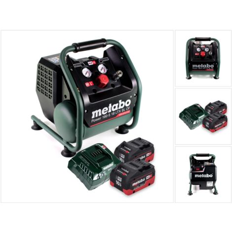 Metabo Power 160-5 18 LTX BL OF compresseur sans fil 18 V 8,0 bar sans brosse + 2x batterie 10,0 Ah + chargeur de batterie