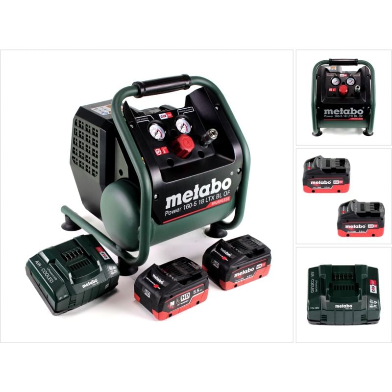 Metabo - Power 160-5 18 ltx bl of compresseur sans fil 18 v 8,0 bar sans brosse + 2x batterie LiHD 5,5 Ah + chargeur