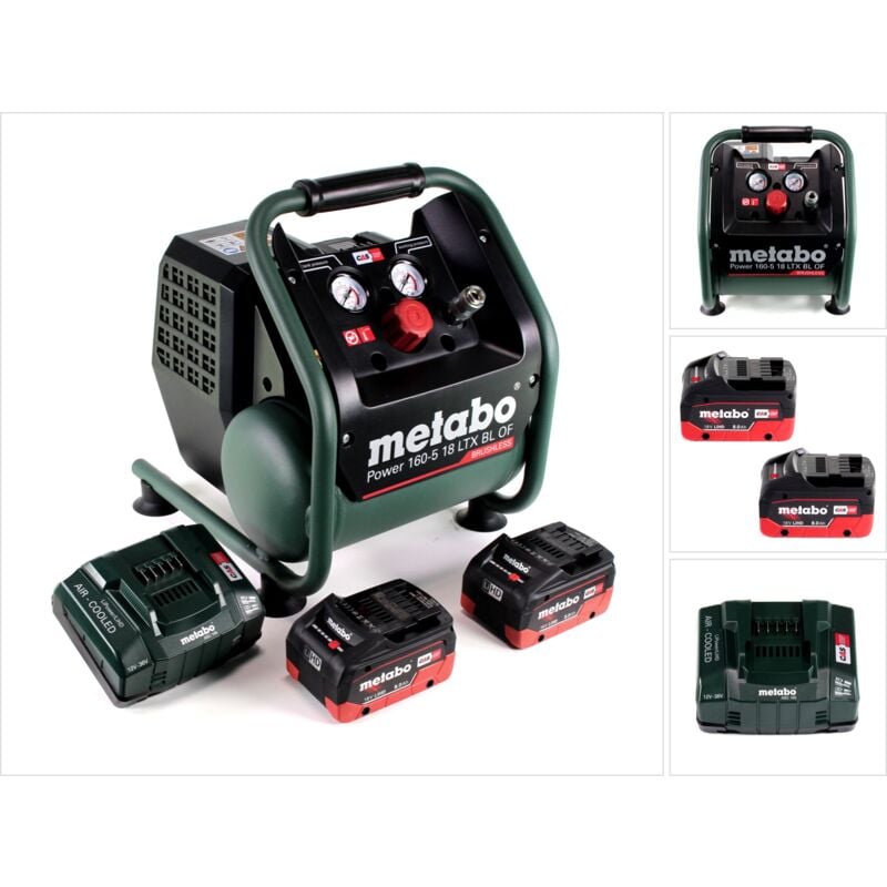 Metabo - Power 160-5 18 ltx bl of compresseur sans fil 18 v 8,0 bar sans brosse + 2x batterie LiHD 8,0 Ah + chargeur