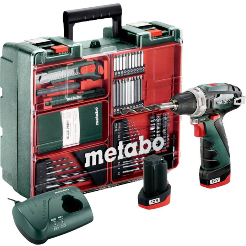 Image of Metabo - PowerMaxx bs 600080880 Trapano avvitatore a batteria 12 v 2 Ah Li-Ion incl. seconda batteria, incl. valigia, inc