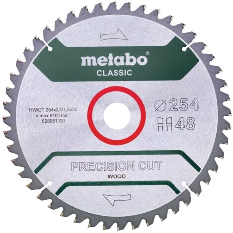 Metabo precision cut wood - classic 628061000 Lame de scie circulaire 254 x 30 mm Nombre de dents: 48 1 pc(s)