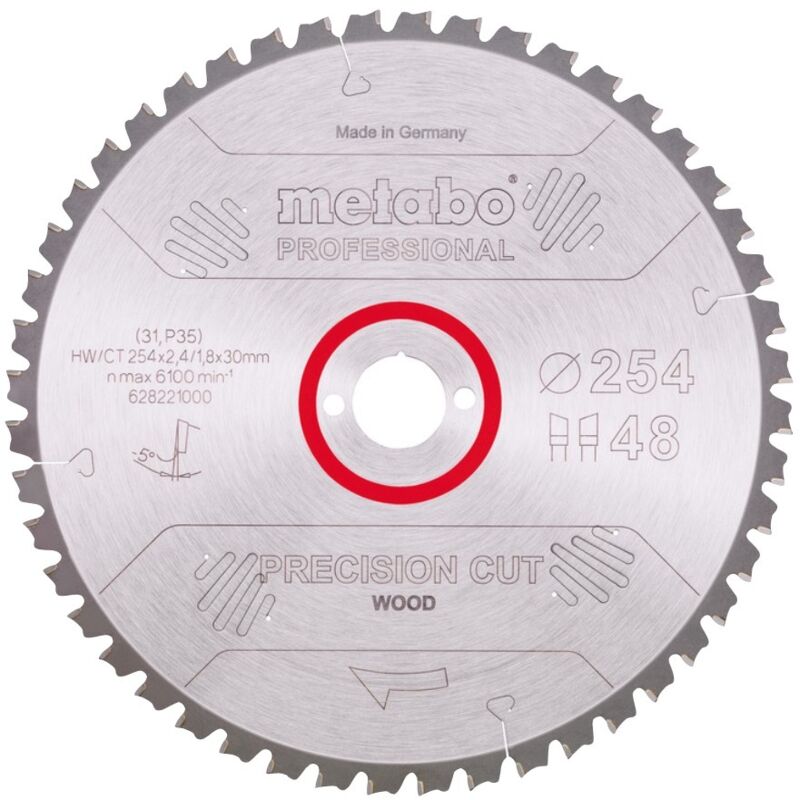 Lames de scie circulaire Metabo HWCT 254 x 30 48 dents WZ Métal dur Coupe précise
