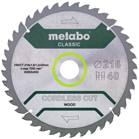 Metabo Sägeblatt "cordless cut wood - classic", 216x1,8/1,2x30 Z40 WZ 5° /B