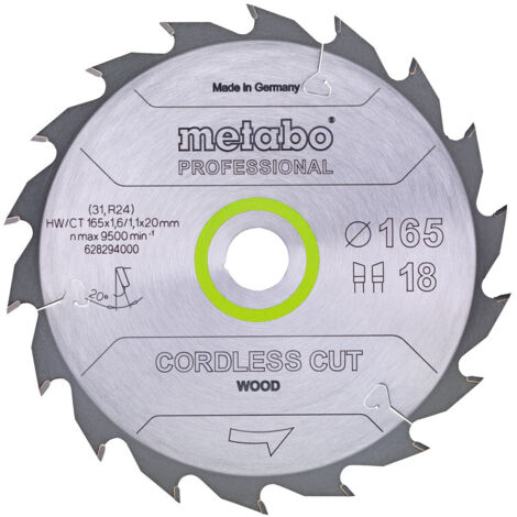 METABO Sägeblatt cordless cut wood - professional, 165x1,6/1,1x20 Z18 WZ 20° (628294000)
