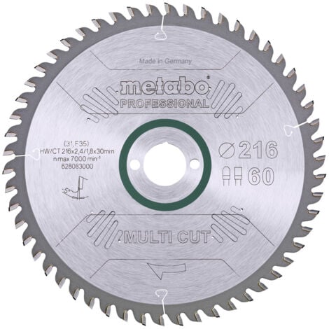 LEMAN Metabo Sägeblatt multi cut - professional, 216x2,4/1,8x30, Zähnezahl 60, Z60 FZ/TZ, 5°neg. (628083000)