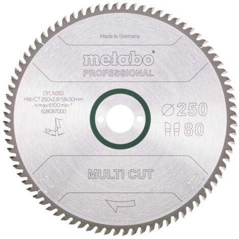 Metabo Sägeblatt "multi cut - professional", 250x2,8/1,8x30, Z80 WZ, 10°