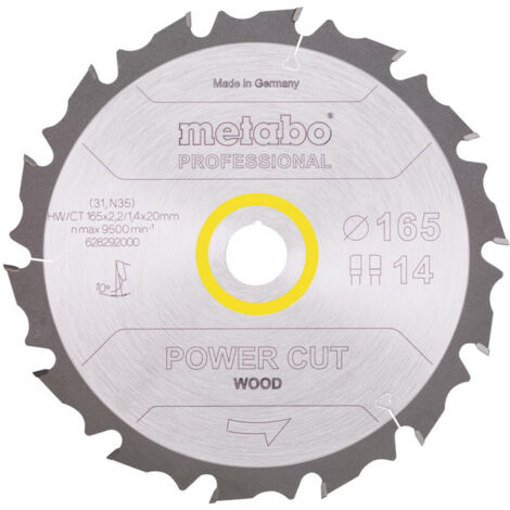 METABO Sägeblatt "power cut wood - professional", 165x2,0/1,2x20 Z14 FZ/FA 10° (628292000)