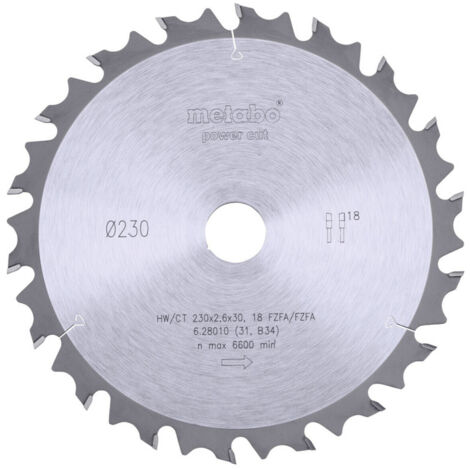 Metabo Sägeblatt "power cut wood - professional", 230x2,6/1,8x30, Z18 FZ/FA 10°