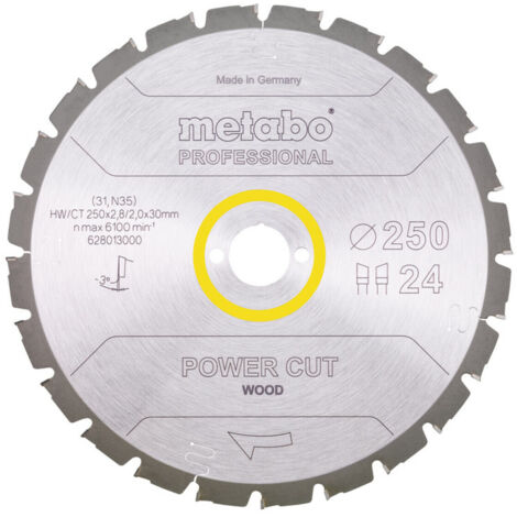 Metabo Sägeblatt "power cut wood - professional", 250x2,8/2,0x30, Z24 WZ 3° neg.