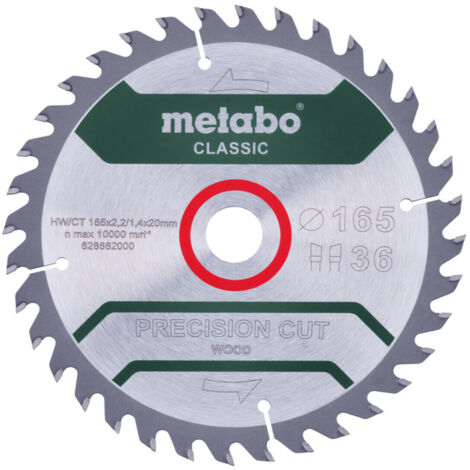 Metabo Sägeblatt "precision cut wood - classic", 165x2,2/1,4x20 Z36 WZ 15° /B