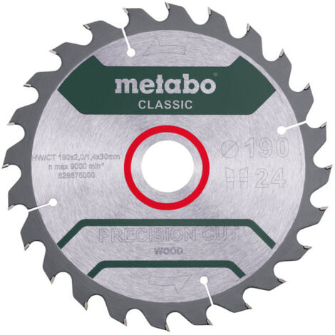Metabo Sägeblatt "precision cut wood - classic", 190x2,0/1,4x30 Z24 WZ 15° /B