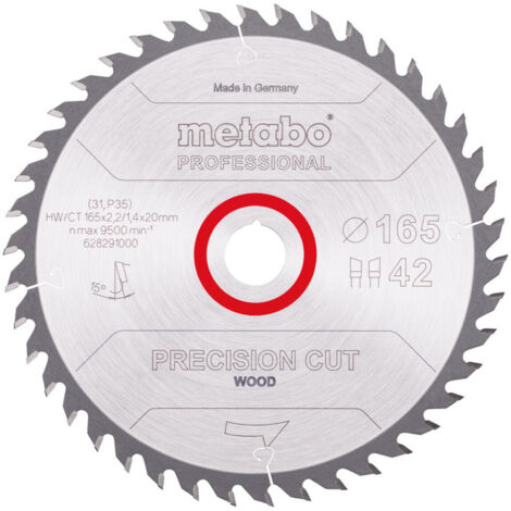 Metabo Sägeblatt "precision cut wood - professional", 165x20 Z42 WZ 15°