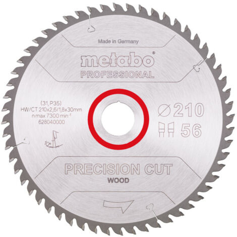 Metabo Sägeblatt precision cut wood - professional 210x2,6/1,8x30, Z56, Spanwinkel 10°, Wechselzahn