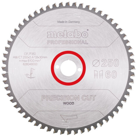METABO Sägeblatt precision cut wood - professional, 250x2,4/1,8x30, Z60 WZ 5° neg. (628048000)