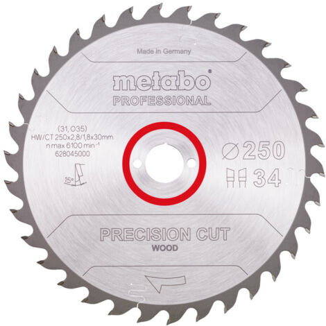 Metabo Sägeblatt "precision cut wood - professional", 250x2,8/1,8x30, Z34 WZ 15°