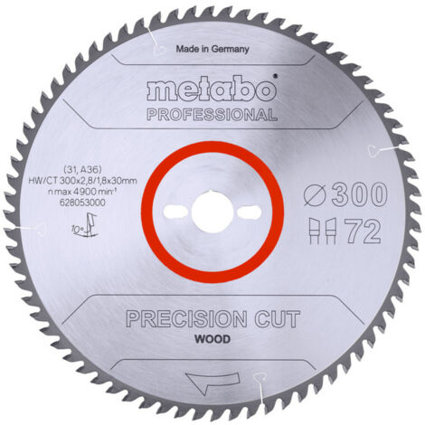 Metabo Sägeblatt precision cut wood - professional 300x2,8/1,8x30, Z72, Spanwinkel 10°, Wechselzahn