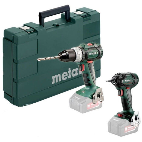 Metabo SB 18 LT BL Combi Drill + SSD 18 LTX 200 BL Impact Driver in Plastic Carry Case - 18V Brushless Set