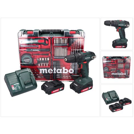 Metabo SB 18 set Perceuse à percussion sans fil 18 Volt 48 Nm (602245880) + 2x Batteries 2,0 Ah + Chargeur + Jeu de 88 forets + Coffret de transport