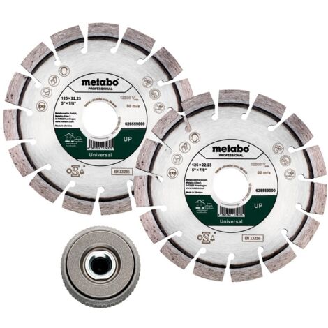 Metabo Set: 2xDiamanttrennscheibe 125x22,23mm, "UP" + 1xQuickspannmutter M 14 (62858200
