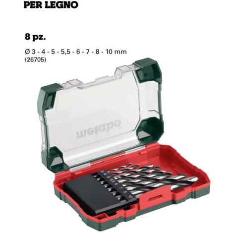 Metabo set 8 punte per legno a 2 taglienti attacco normale