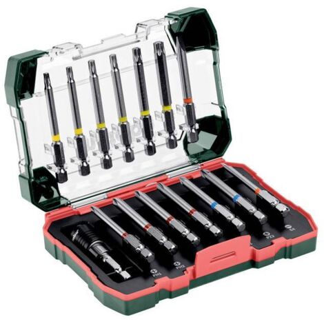 Metabo – Set de 15 embouts longs 70 mm – Acier chrome-vanadium S2 – Codage couleur pour identification rapide – 626718000