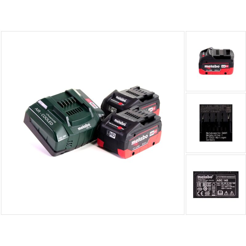 Metabo - Set de base 18V: 2x Batteries LiHD 8,0Ah + Chargeur asc 145 (627378000) (625369000)
