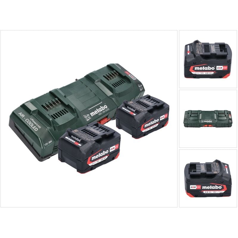 Metabo - Set de base 2x batterie Li-Power 18 v 4,0 Ah cas Li-Ion ( 2x 625027000 ) + asc 145 duo double chargeur rapide ( 627495000 )