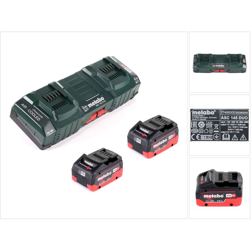 Metabo - Set de base: 2x Batteries lihd 5,5Ah + Chargeur double asc 145 duo
