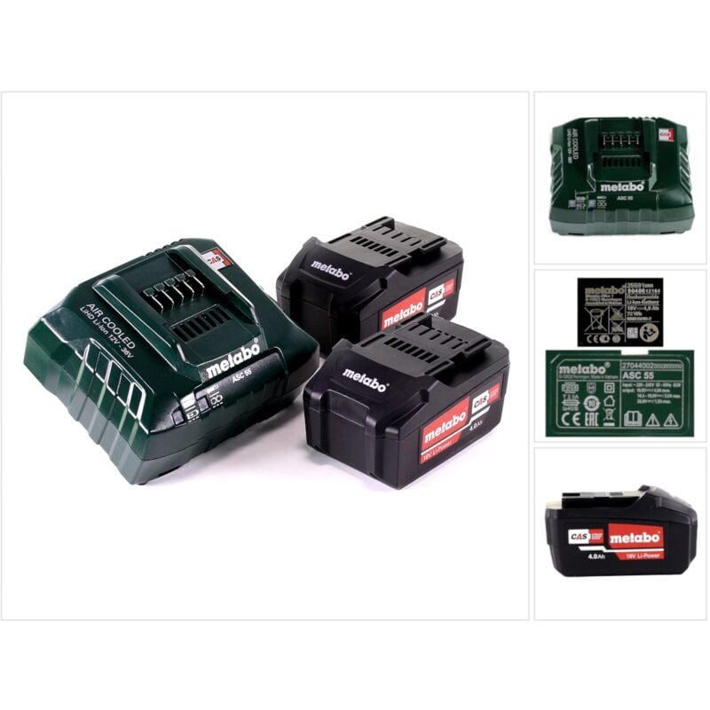 Metabo - Set de base 2x bloc batterie Li-Power 18 v 4,0 Ah cas Li-Ion + chargeur asc 55 ( 685050380 )