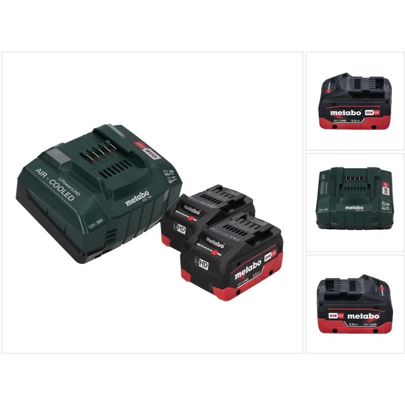 Metabo - Set de base 2x bloc batterie LiHD 18 v 5,5 Ah Li-Ion Batterie cas System ( 685122380 ) +asc 145 chargeur air cooled