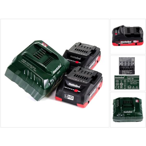 Metabo Set de base 2x LiHD 18V 4,0 Ah batteries + chargeur ASC55 en carton