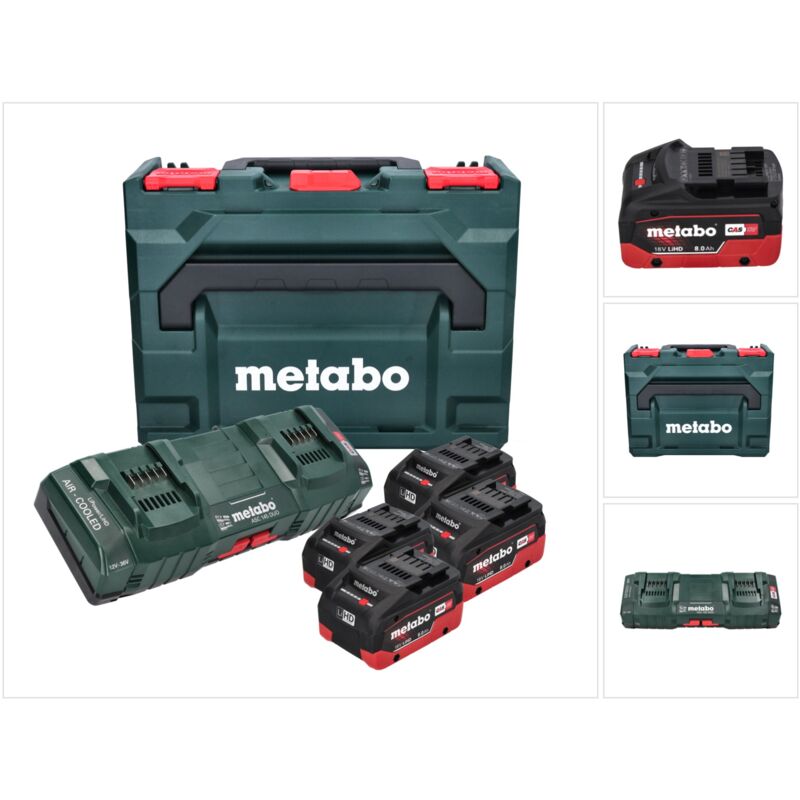 Metabo - Set de base: 4x Batteries Li-Power 8,0 Ah 18 v cas Li-Ion + Chargeur double duo asc 145 + Coffret x (685135000)