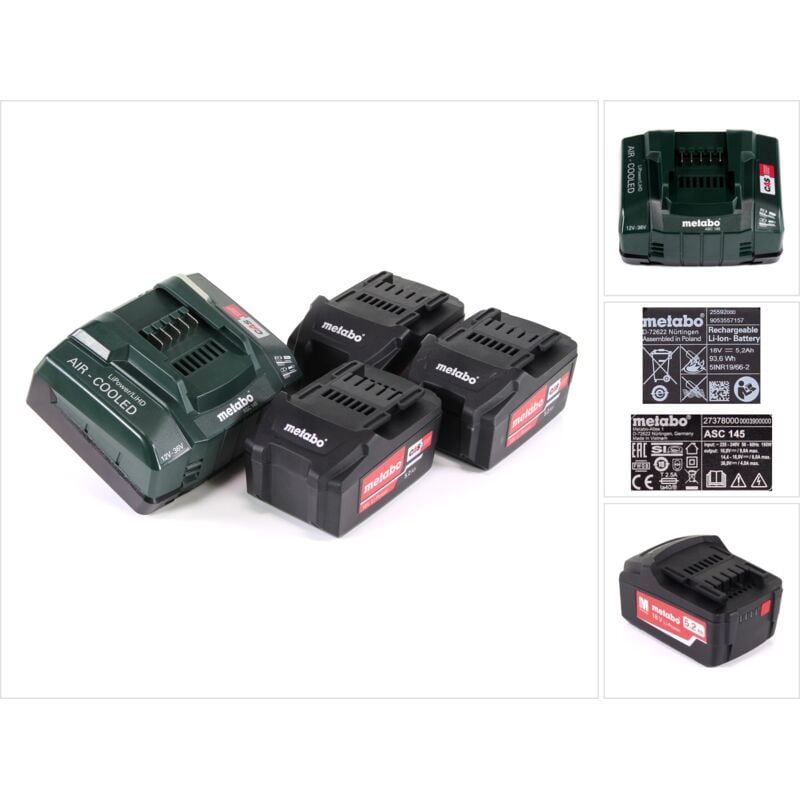 Metabo - kit batterie 3x5,2Ah + chargeur asc 30-36 v