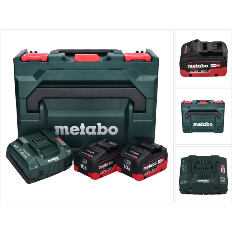 Kit de base Metabo - 2x Batteries LiHD 18 V 10,0 Ah batterie Li-Ion système CAS (685142000) + Chargeur ASC 145 AIR COOLED + metaBOX