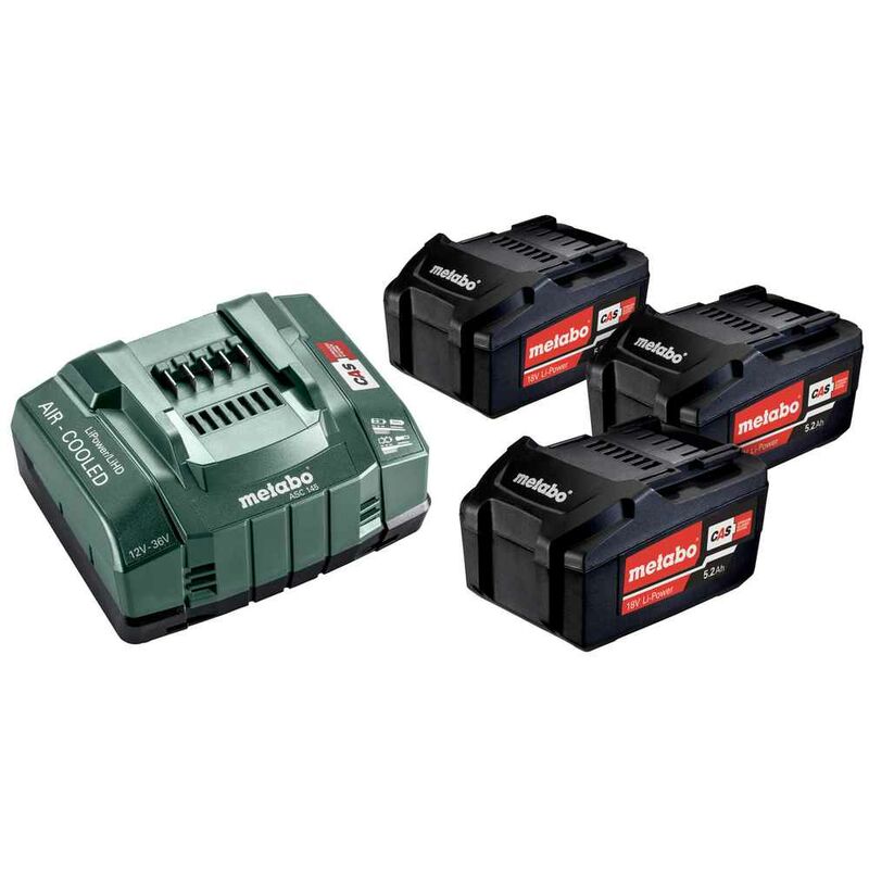Metabo - Pack énergie 18 v, 3 Batteries 5,2 Ah Li-Power + Chargeur rapide - Coffret