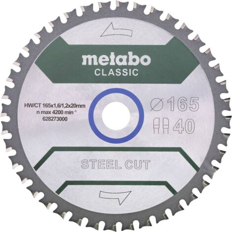 Metabo steel cut/sandwich panel - classic 628273000 Lame de scie circulaire 165 x 20 x 1.6 mm Nombre de dents: 40 1 pc(