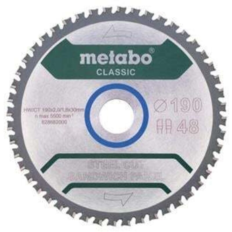 Lame de scie circulaire Metabo 628682000 190 x 30 mm 48 dents 1 pc