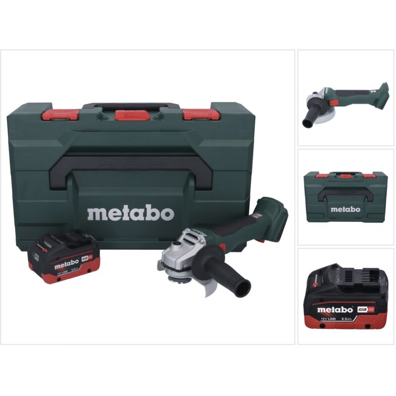 W 18 l bl 9-125 Meuleuse d'angle sans fil 18 v 125 mm Brushless + 1x batterie 5,5 Ah + x - sans chargeur - Metabo