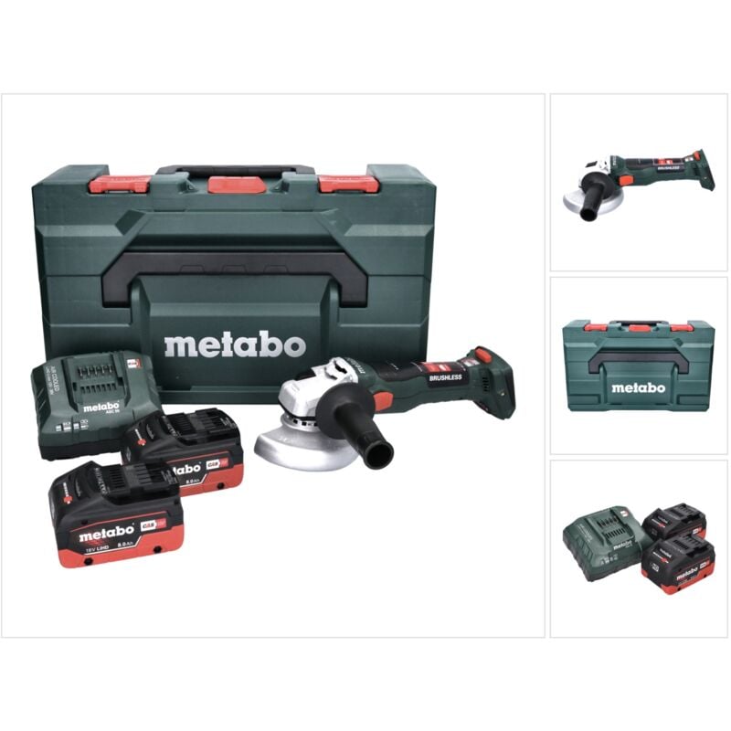 W 18 lt bl 11-125 Meuleuse d'angle sans fil 18 v 125 mm brushless + 2x Batteries 8,0 Ah + Chargeur + x - Metabo