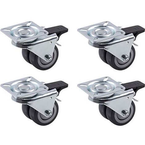 Metafranc Rotelle Doppie Ø 50 mm, 4 Pezzi, Piastra da 60 x 60 mm, TPR, Cuscinetti a Sfera, Portata 70 kg, Ideali per Oggetti Spiaggia, carichi Pesanti, Ruote per mobili, 804660, Grigio