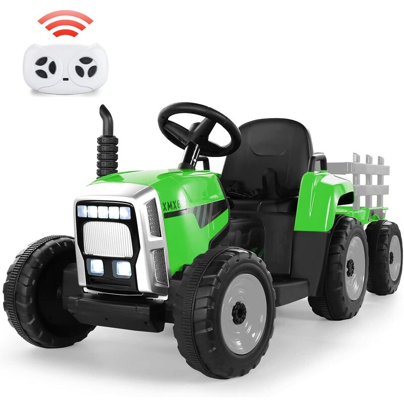 

Tractor Eléctrico 12V 7Ah, 2+1 Cambio de Marchas, 25W Tractor Batería con Remolque, Bocina/ Reproductor MP3/ Bluetooth/ Puerto USB/ Faro de 7 LED,