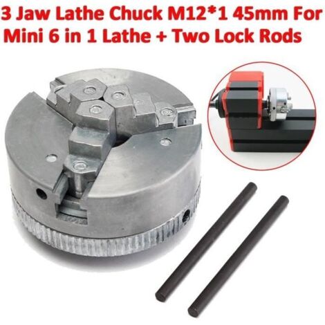 Metal 3 mâchoire Mandrin M12 Pr Mini 6 en 1 Tour + 2 Verrouillage Barre Tige