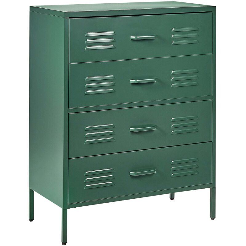 Beliani - Metal 4 Drawer Chest Steel Storage Cabinet Industrial Style Dark Green Enago