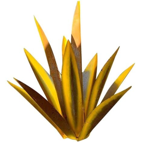 CHOYCLIT Métal Agave Planteses Statue de Jardin,DIY Rustique Tequila Sculpture Yard Art Décoration Statue Extérieur pour Déco à La Maison,Pelouse Pieu Ornements Agave Planteses Statue-Jaune 35cm(13.7inch)