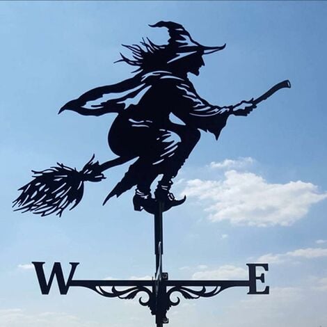 Metal and Stainless Steel Witch Weathervane with Roof Mount, Garden Decorations for Outdoor, Farmhouse, Yard, Gazebo